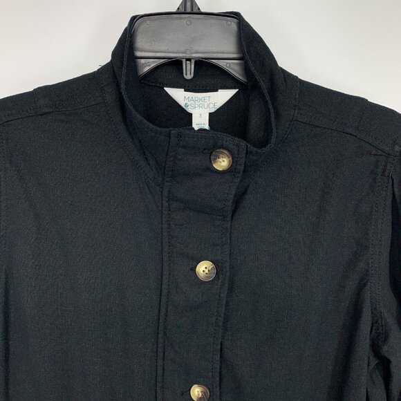 Market & Spruce Jacket Cara Black Linen Blend Button Zip - Picture 4 of 12